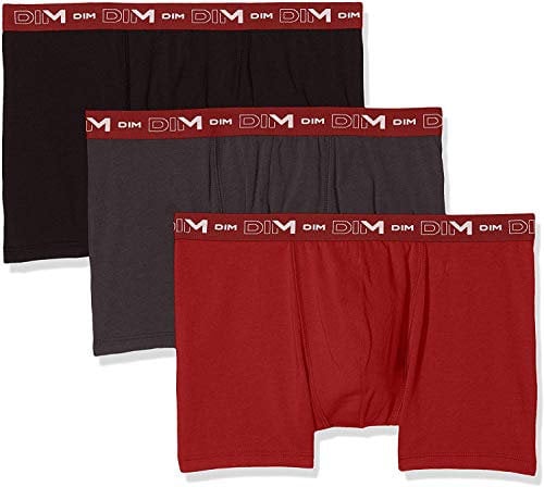 DIM Hombre Coton Stretch Respirant Maintien Optimal x3 Boxer, Gris Plomb/Rouge Chili/Noir, L