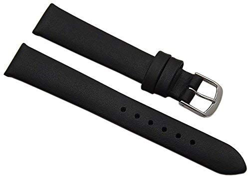 14mm Kalbsleder Uhrenarmband Made in Germany in Schwarz mit silberfarbender Dornschließe inkl. Myledershop Montageanleitung