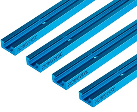 POWERTEC 71372 36 Inch Double-Cut Profile Universal T-Track with Predrilled Mounting Holes, 4 Pack, T Track for Woodworking Jigs and Fixtures, Drill Press Table, Router Table, Workbench
