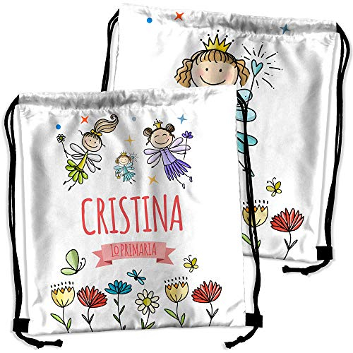 LolaPix Mochila saco infantil personalizada con nombre. Regalo personalizado para niño y niña. Mochila de cuerdas. Vuelta al Cole. Varios Diseños. HADAS