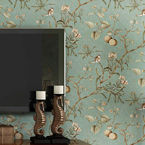 KAIRRY Wand Vintage Flower Bäume Vögel Tapete für Wohnzimmer Schlafzimmer Küche, 0.53M*10M