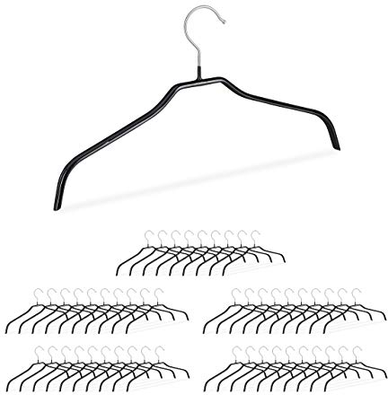 Relaxdays Set di Grucce Appendiabiti, Rivestimento Antiscivolo, Metallo, 42 cm, Set da 50, Nero