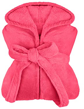 npluseins extra weicher Kapuzen-Bademantel aus Kuschelfleece - in modernen Farben und verschiedenen Größen - unisex & wadenlang, S, pink
