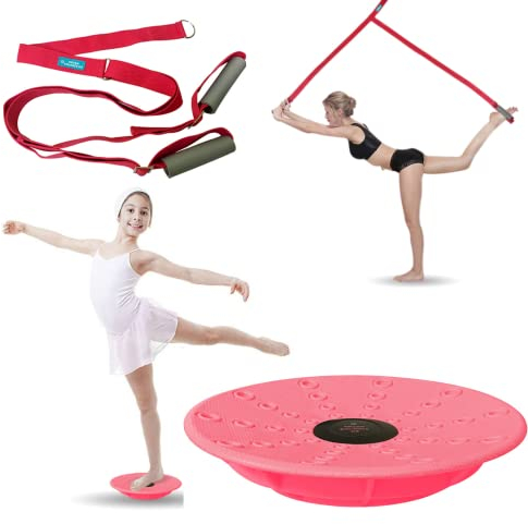 Artan Balance Beindehnungsgurt und Ballett-Balance-Board, 2-teiliges Set, Stretching, Disc Core Trainer und Flexibilitätsausrüstung für Tanz, Gymnastik, Cheer oder Eiskunstlauf, tragbar