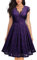 FEOYA - Robe de Cocktail Vintage sans Manches Femme Robe de Soirée Femme en Dentelle Florale Col V Grande Jupe Swing Violet Taille 42