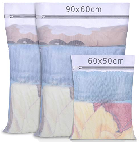 AJOXEL Wäschenetz Wäschebeutel Wäschesack groß für die Waschmaschine, Netz-Wäschebeutel Wäschenetze mit Reißverschluss für Feinwäsche, Unterwäsche, Socken, Gardinen, Fleecedecken, Bettwäsche (3 Stück)