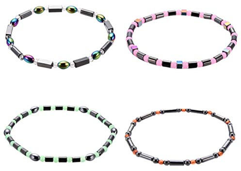 Healifty Magnetische Hämatit-Knöchelarmbänder, magnetische Schmerzlinderung, Schmuck, Fußkette für Männer und Frauen, 4 Stück