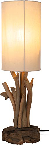 GURU SHOP Tischleuchte/Tischlampe, in Bali Handgemachtes Unikat aus Naturmaterial, Treibholz, Baumwolle - Modell Libra, 53x15x15 cm, Tischlampen aus Naturmaterialien