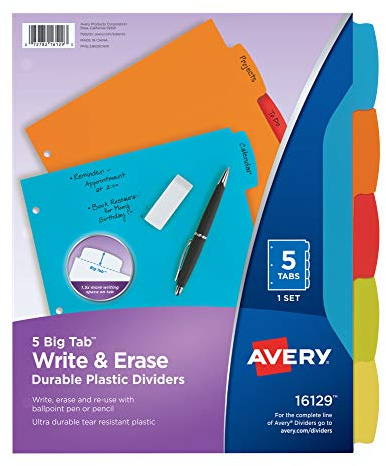 Avery 24 Pack Large Durable Plastic Dividers for 3 Ring Binders, Multi-Colour (16129)