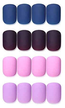 SIUSIO 96Pcs Colorful Acrylic Nails Full Cover Short Fake Nail Press on Square Matte False Gel Nails Art Tips for Women and Girls (Purple)