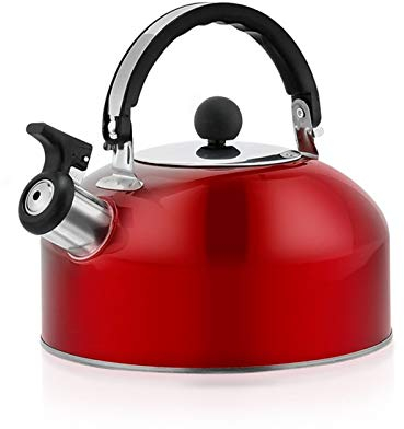 Whistling Tea Kettle with - Handle, Surgical Stainless Steel Teapot for All Stovetops-Tea Pot for Stove Top,Suitable for All Hob/Stove Types,3 Liter (Red)