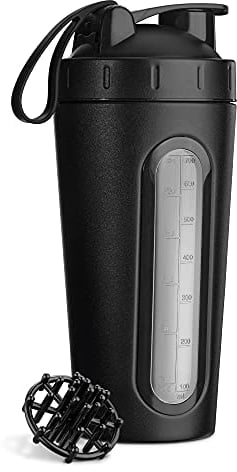 Navaris Protein Shaker Flasche aus Edelstahl - 750ml Fitness Becher für Eiweiß Shake - Sport Trinkflasche für Proteinshake - für Training Fitness