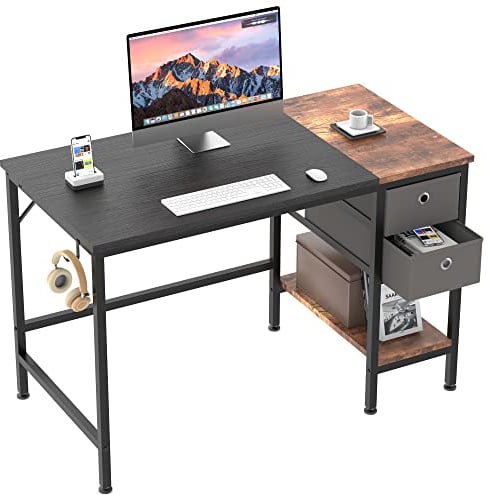 HOMIDEC Bureau d'ordinateur,Table avec tiroirs Bureau d'écriture d'étude pour la Maison avec étagères de Rangement, postes de Travail pour Bureau à Domicile Chambre 100x50x75cm