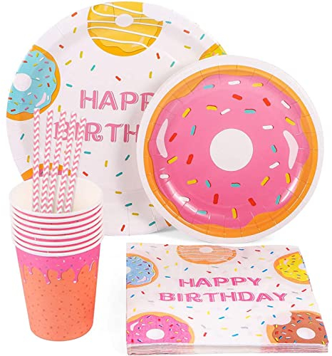 77 Pièces Vaisselle Ensemble Fête, Vaisselle de Fête, Assiettes Fête D'Anniversaire Filles, Vaisselle d'anniversaire pour Enfants, Assiettes, Gobelets, Serviettes, Pailles, pour Fête(8 Invités)
