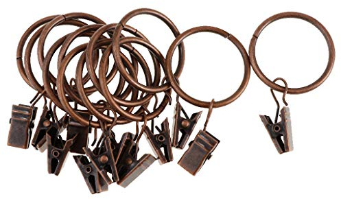 Easnea Gardinenringe aus Metall, mit Clips, 25 mm, Kupfer, 12 Stück