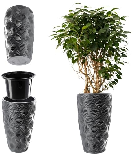 KADAX Pot de Fleurs Haut, Jardinière en Plastique de Grande Taille avec Motif Moderne pour Sublimer Votre Intérieur ou Extérieur, Bac à Fleur (Anthracite, 48.5 cm)