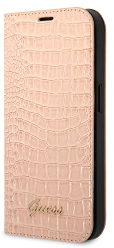 GUESS PU Bookcase kompatibel mit iPhone 14 Pro Max hülle - Rosa Croco