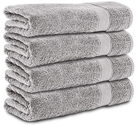 Komfortec 4er Handtücher 50x100 cm Set aus 100% Baumwolle, Frottee, Weich, Silber