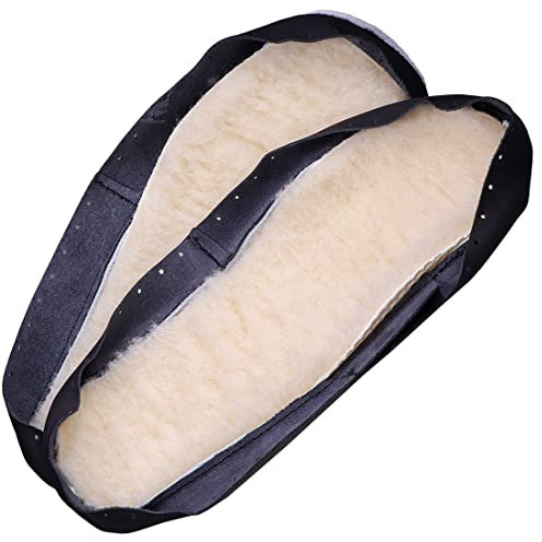Hüttenschuhsohlen mit wärmender Lammwolleinlage I Echtleder Sohlen incl Strickanleitung I Sohlen aus hochwertigem Leder, innen mit Lammwolle gefüttert (42/43)