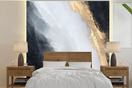 MuchoWow Papier peint Abstrait - Peinture - Or - Noir - Marbre Papier peint photo 350x350 cm Papier peint imprimé