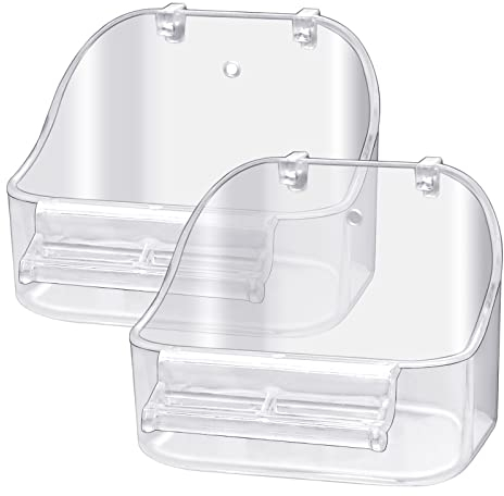 Plastikbadewanne Vogelzubehör Hängender Vogelkäfig Dusche Futterbehälter Vogelbadewanne Kleine Vögel, Kanarienvögel, Wellensittiche, Papageien Zusätzliche Befestigungsschrauben (2PCS Transparent)