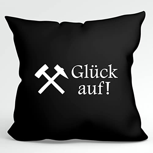 huuraa Kissen Glück auf! Ruhrpott Geschenk Kopfkissen Black 40x40cm mit Füllung Baumwolle Glück auf! Deko