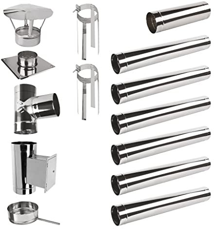 Edelstahlschornstein Einwandig SET 7,5m; Schornstein Bausatz Kamin Ofen 0,6 (Set: 7,5m, Ø 120 mm)