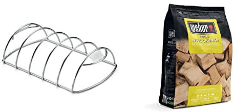 Weber 6605 Original Rib Rack for Grilling & Apple Wood Chunks | 1.5kg Bag | BBQ Wood Chips | Hardwood Cooking Pellets | Smoking Wood Chunks | Barbeque & Smoker Fuel