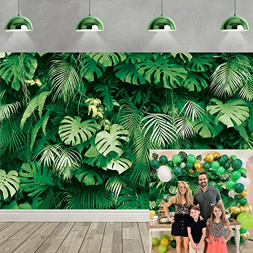 Tropical Palm Leaves Photography Backdrop Summer Jungle Safari Plants Photo Background Hawaiian Luau Party Decor Banner Baby Shower Birthday Party Supplies (8x6FT)