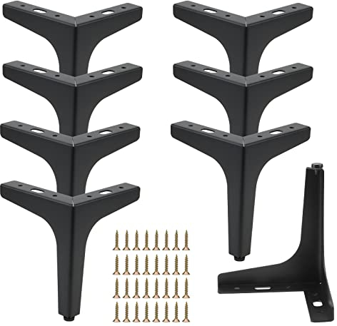 PINGEUI NGOSUET 8 Stück 15cm Möbelfüße Schwarz Metall, Tischfuß Schrankfüsse, Möbelfüsse, Sofa Füße Möbelbeine mit Schrauben, Dreieck Tischbeine für Schrank, Nachttisch, Sofa