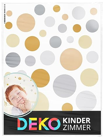DEKO KINDERZIMMER Wandtattoo 172 Stück Punkte Set Wandsticker Dots Pastell Farben Wandaufkleber Kreise Babyzimmer selbstklebend gelb grau DK1125-11