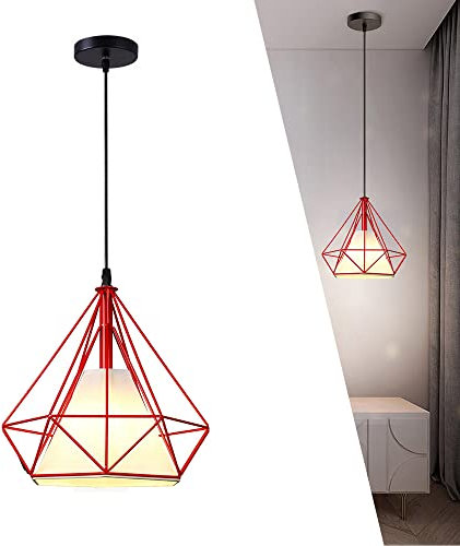 Chao Zan Kronleuchter Industrielle Modern Vintage Diamant Käfig, E27 Deckenleuchte Metall Lampenschirm Deckenlampe Hängeleuchte Hängelampe Pendelleuchte Vintage Esszimmer, Schwarz weiß rot grün