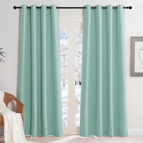 KGORGE Blickdichte Vorhänge mit Ösen Gardinen Grün Blickdicht Thermovorhang Hitzeschutz Tür Innen Verdunklungsgardinen Schlafzimmer, 2er Set 220 x 140 cm(HxB), Hellgrün