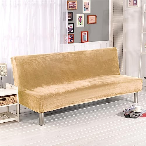Surwin Sofabezug ohne Armlehnen 2/3 Sitzer, Samt Einfarbig Stretch Armlose Clic Clac Sofabettüberzug Bunt Sofahusse Schonbezug Protector für Klappcouch Schlafsofa (L:190-210cm,Beige)