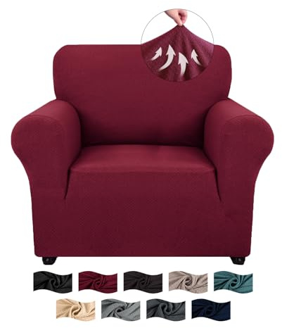 CYCMACO High Stretch Sesselhusse rutschfest 1 Sitzer, Burgunderrot | Sesselhusse, Couch Bezug Elastischer, Jacquard Sofahusse Mit Armlehnen, Universal Sofa Covers, Couchüberzug Waschbare