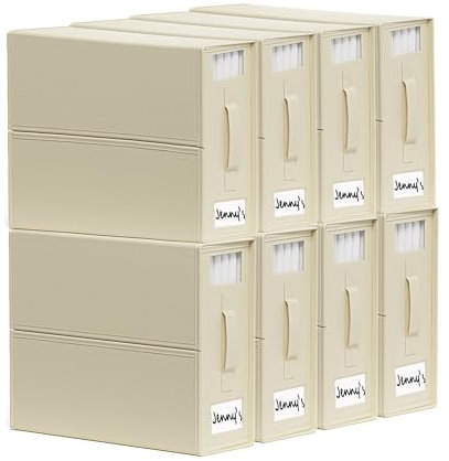 SheetCube Bed Sheet Organizers and Storage 8 Pack, Foldable Linen Closet Organizer with Window and Label, Bedding Folder Storage Box Container for Blanket, Duvet Cover Set, Bed Sheet Set - Beige