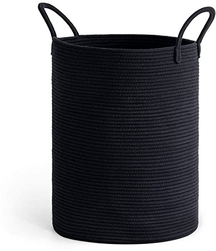 Laundry Basket, Washing Basket, Large Hamper, Tall Woven Rope Storage Baskets for Towels Toys Dirty Clothes, Blanket Baskets in Living Room, Bathroom, Laundry Room, Black, 58L