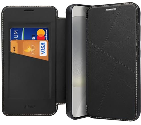 AIFIVE Handyhülle für Samsung Galaxy S24 Hülle, Slim Fit PU Leder Magnetverschluss Flip Klapphülle Kartenfach RFID Standfunktion Case, Stoßfest Schutzhülle für Samsung S24 5G (Schwarz)