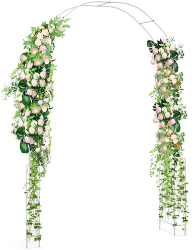 COSTWAY Arco da Giardino 240 CM, Pergola per Piante Rampicanti con Traliccio, Pergolato da Giardino in Metallo Zincato per Matrimonio, Cerimonia e Feste