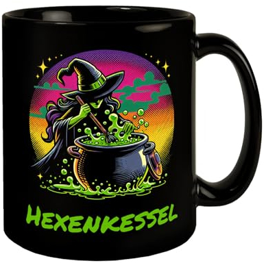 Hexe Tasse in Schwarz mit Spruch Hexenkessel Perfekt für Trunk und Sud giftgrünem Kessel verleiht Magie Für jede Zauberin zum rühren und genießen