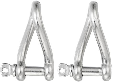 PATIKIL 316 Stainless Steel Twist Shackle 3/8 10mm, 2 Pack 1279 Lbs Load Screw Pin Shackles for Traction Steel Wire Ropes Marine Handling Accessories
