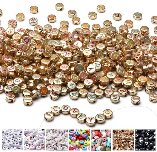 AWARDSEN 1500 Stück Buchstabenperlen für Armbänder Gold, 7 mm Acryl Perlen, Farbige Buchstaben Für DIY Geeignet Halsketten Armbänder handwerk