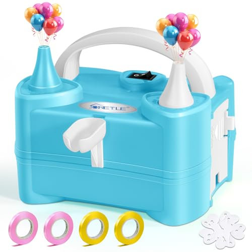 JORETLE Gonfleur Electrique Ballon 400W, Pompe Air Ballon Electrique Portable 220-240V avec 2 Buses Modes pour Anniversaires, Mariages & DéCoration (Bleu Clair)