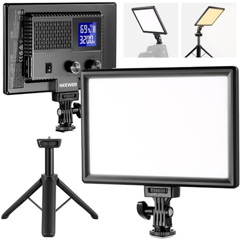 NEEWER 9 LED Videolicht Panel dimmbares weiches Licht für DSLR Kamera mit Mini Stativ 4000mAh Akku USB Type C Anschlüsse 3200K~5600K CRI95+ 600Lux Fotografie Videoaufzeichnung Live Streaming NL-116AI