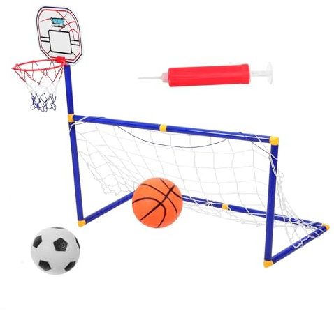INOOMP Football Goal Basketball Stand Jouet 2 en 1 pour Enfants But De Foot Et Panier De Basket sur Pied Design Grand Format Usage IntéRieur Et ExtéRieur Plastique Durable