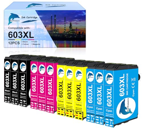 GoToners 603 XL Druckerpatronen Kompatibel für Epson 603 603XL Patronen für Expression Home XP-2100 XP-2150 XP-3100 XP-3105 XP-3150 XP-4100 XP-4150, Workforce WF-2810 WF-2830 WF-2850 (12er-Pack)