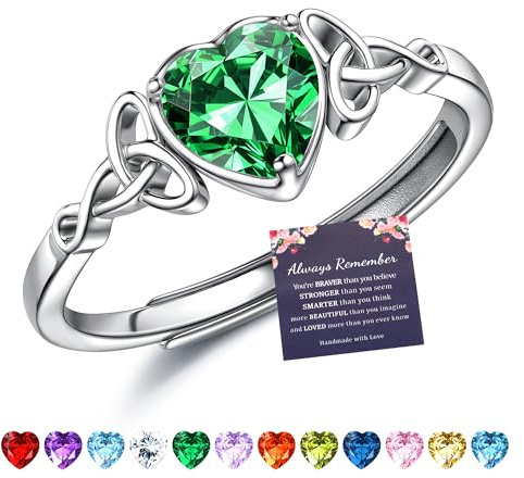 JeweBella Ring Silber 925 Damen Verstellbarer Herz Geburtsstein Keltischer Knoten Ringe Frauen Verlobungsring Eheringe Fingerring Trauringe Engagement Promise Ring Damen Ring Schmuck mit Geschenkbox