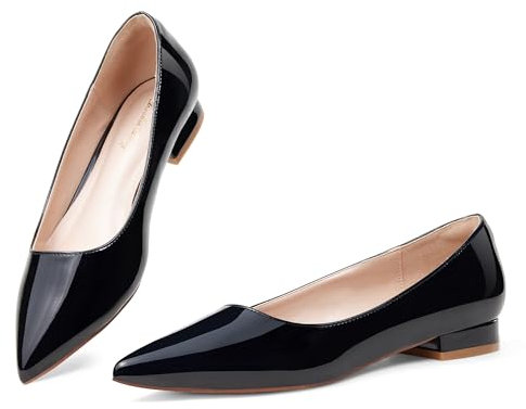 Zhabtuc Flache Ballerinas für Damen Schuh mit Spitzer Zehenpartie Elegante Slip-on Schuhe mit Niedriger Absatz Hochzeitsschuhe Arbeitsschuhe Business-Schuhe, Schwarzes Lackleder, 39 EU