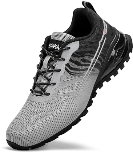 Kricely Traillaufschuhe Herren Leicht Atmungsaktiv Wanderstiefel rutschfest Laufschuhe Outdoor Fitness Straßenlaufschuhe (Schwarz grau 43)