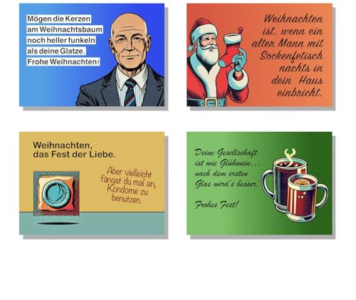 StigmaSticker Lustige Weihnachtskarten - Unhöflich - Frech - Gemein - 4 Stück - DIN A6 - für Verwandte und Freunde - Geschenk - Weihnachten - Karte - Grußkarten - Postkarten